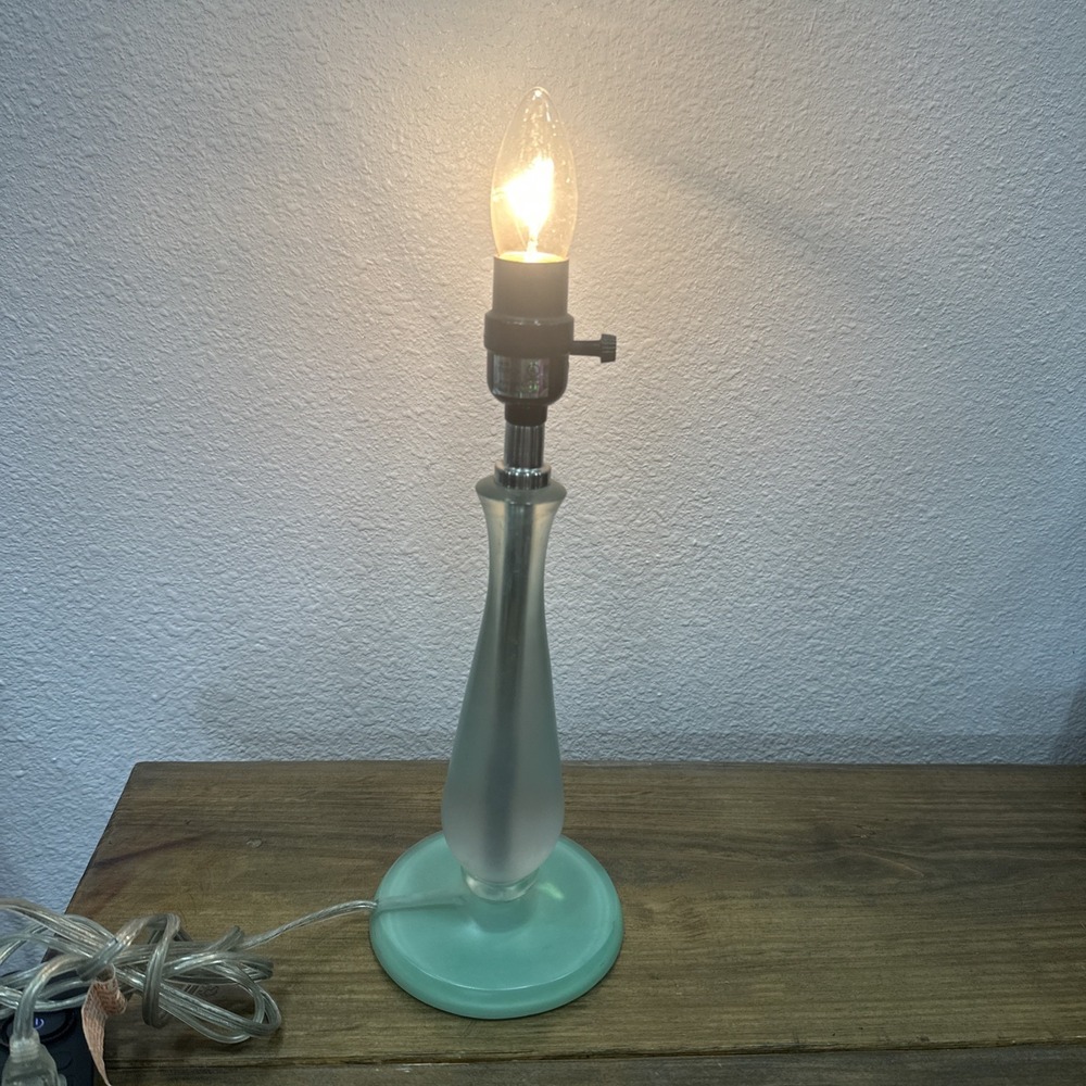 Vintage C. N. Burman Co. 2000 Light Blue Tone Frosted Appearance Table Lamp 13"